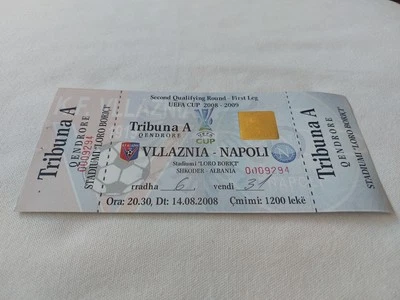  RARISSIMO BIGLIETTO VLLAZNIA NAPOLI UEFA CUP 2008-09 STADIO BORICI  14-8-2008 - Immagine 1 di 2