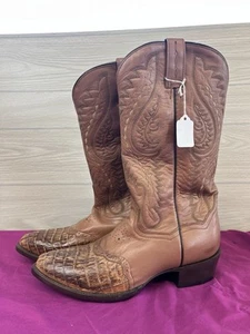 Vintage Dan Post Caiman Brown Leather Round Toe Western Boot Sz 8 EW Retired - Picture 1 of 10