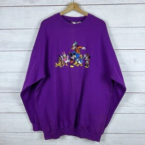 Vintage Disney Characters Sweatshirt Crewneck Size XL Purple 90s Mickey Inc - Picture 1 of 5