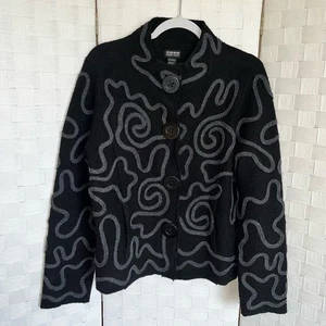 Nomadic Traders Women’s Button Snap Front 3D 100% Wool Jacket Size Medium Black - Picture 1 of 9