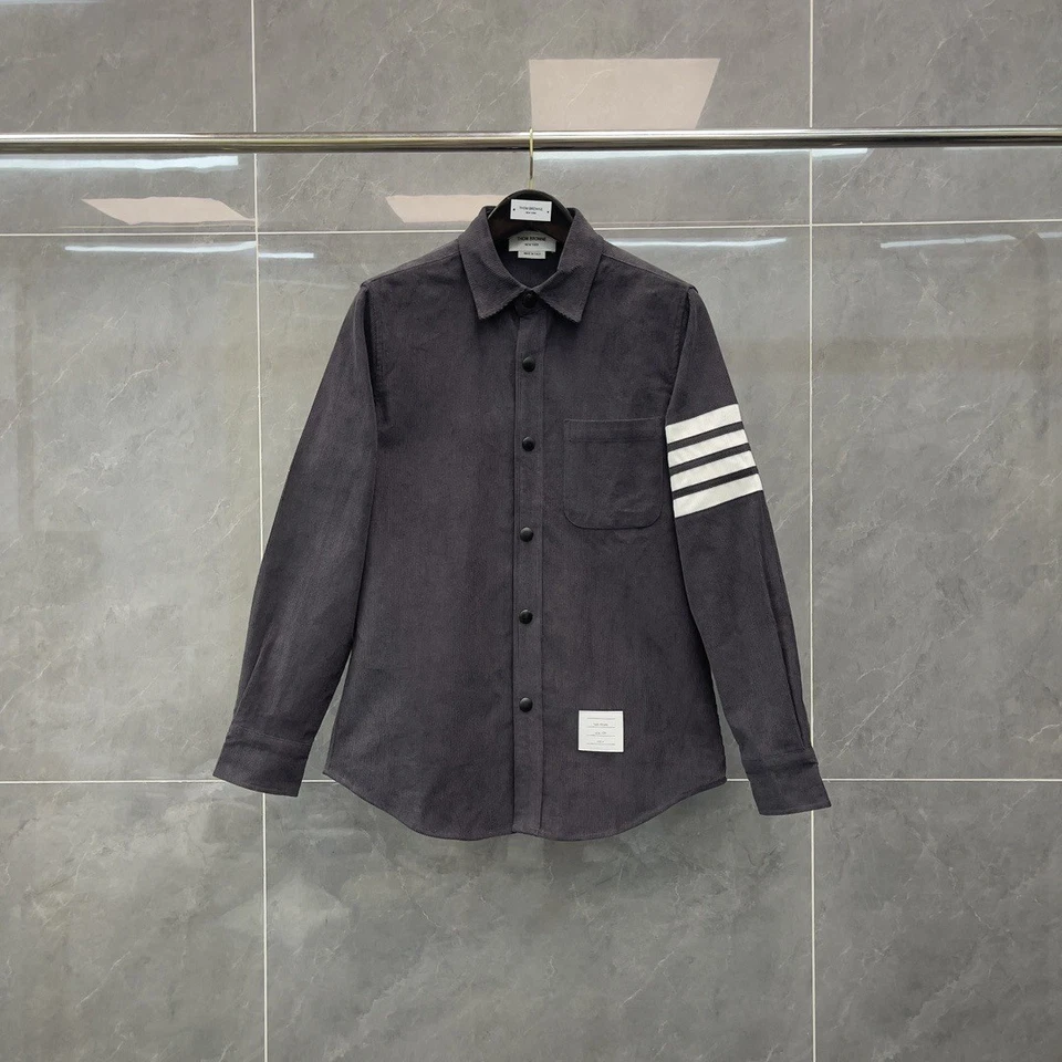 Thom Browne Autumn Striped Four-bar Lapel Long Sleeve Cardigan Shirt Jacket - Image 1 of 4