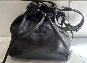 VINTAGE DOONEY & BOURKE BLACK PEBBLED LEATHER BUCKET HAND BAG GREEN DUCK - Picture 1 of 15