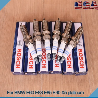 6X BOSCH Spark Plugs Platinum FR7NPP332 For BMW X3 X5 E60 E83 E85 E90 N51 N52 - Image 1 of 4