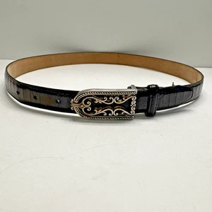 Brighton Belt Womens M/L 32 Black Embossed Croc Leather Silver Buckle USA - Picture 1 of 9
