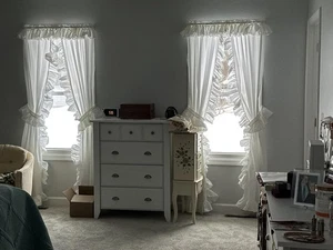 Curtain 2-Piece Ruffled Priscilla Window Curtain Panel 80"x84" Natural - Picture 1 of 6