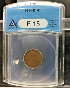 1914-D LINCOLN WEIZEN CENT SCHLÜSSELDATUM DENVER POSTFRISCH F-15 KLASSE - Bild 1 von 9