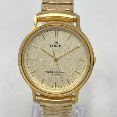 Reloj Lorus Vintage Hombre 35mm Tono Dorado V515-8A00 Banda Elástica Batería Nueva 7.25" Foto 1 de 4