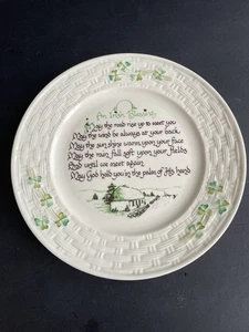 Belleek Shamrock Basketweave Porcelain Mothers Blessing Plate 8th Mark Black NWT - Bild 1 von 5