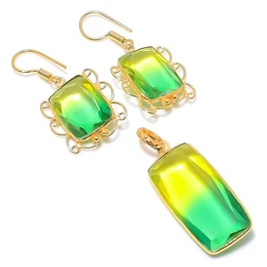 Bi-Color Tourmaline Pendant+Earring Gemstone 925 Sterling Silver Set O190 - Picture 1 of 8