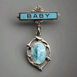 Prendedor De Colección Azul Esterlina Bebé Niño Milagroso María Guilloche Bautizo Esmalte Leer - Imagen 1 de 8