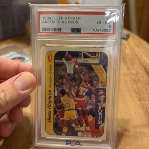1986 Fleer Sticker #9 Hakeem Olajuwon PSA 6 Rookie Rockets HOF Star looks NICER - Picture 1 of 2