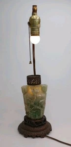 Mid 19th Century Chinese Hand Carved Jade Quartz Table Lamp (Working condition) - Picture 1 of 13