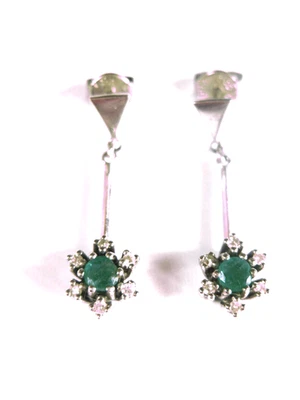 Ohrringe Weißgold 585 mit Smaragden und Diamanten, 4,91 g - Bild 1 von 4