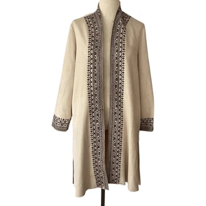 NWOT Solitaire Anthropologie Faux Suede Embroidered Open Coat Jacket XL - Picture 1 of 11