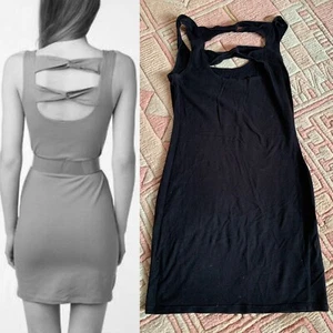 Sparkle & Fade Black Lbd Twist Cutout Back Bodycon Mini Stretch Tank Dress UO XS - Picture 1 of 6