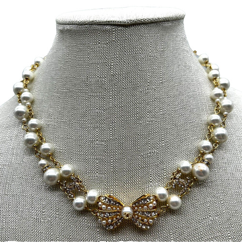 CHANEL Autentica Collana Con Ciondolo Classico Donna Doppio Filamento Fiocco di Perla