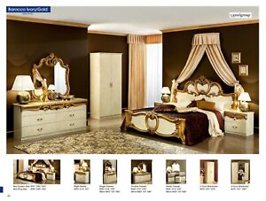 ESF Barocco 6 Piece Ivory & Gold Finish King Size Bedroom Set, Made in Italy