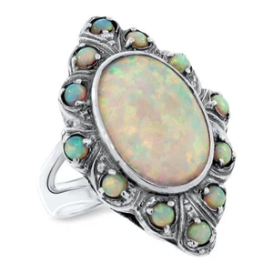 CLASSIC VICTORIAN STYLE 925 STERLING SILVER LAB-CREATED OPAL RING #491 - Picture 1 of 4