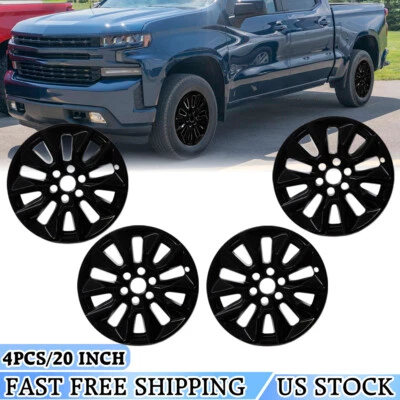 Tapacubos 4 piezas para Chevy Silverado 1500 2019-2024 negro bruto 20" Foto 1 de 4