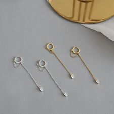 Solid 925 Sterling Silver Long Chain Tassel Drop Earrings for Women Fine Jewelry