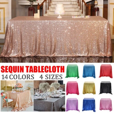 Rectangle Sparkly Sequin Glitter Tablecloth Table Cloth Cover Wedding Party Xmas - Image 1 of 4