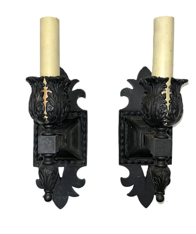 Par de Sonces de Bronce Art Deco/Nuevo - Cadena de Tirador Floral de Un Solo Brazo Años 20 Foto 1 de 4