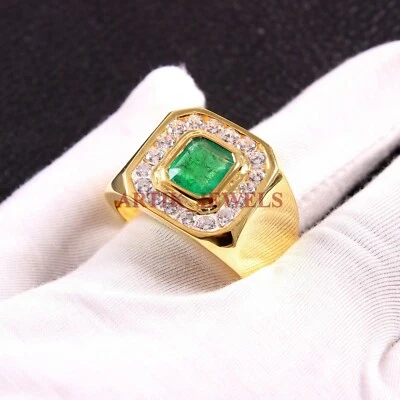 Simulierter Smaragd Mit Vergoldetem 925 Sterlingsilberring Für Herren #34 - Bild 1 von 3