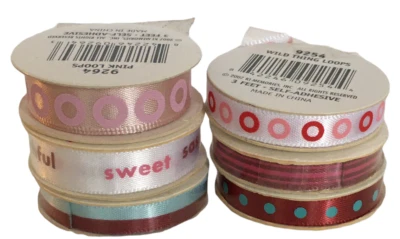 Ki Memories Ribbon Spools Lot 6 Junk Journaling 1/4" Paper Craft Stripes Tiny - Image 1 of 4