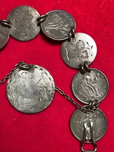 1887 Viktorianische Liebesmedaille Silber Armband Münzen Maritim Leuchtturm Design Schön! - Bild 1 von 12