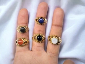 10 Pcs Of Multi/Mix Gemstones Gold Plated Rings Lot For Wholesale/Boho/Gypsy - Picture 1 of 6