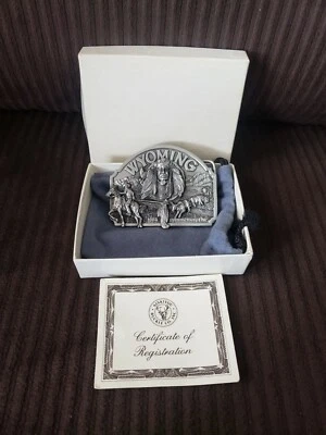 Vtg 1984 WYOMING Siskiyou Buckle Commemorative Limited Edition Indian Belt NIB - Image 1 of 4