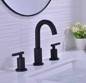 TRUSTMI 2-Handle 8 inch Widespread Bathroom Sink Faucet with Pop Up Drain Black - Picture 1 of 4
