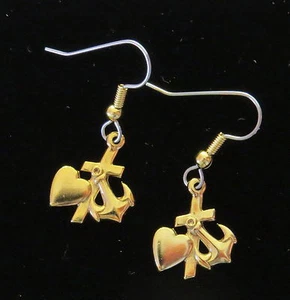 Faith Hope Love Earrings 24 Karat Gold Plate Heart Cross Anchor Christian Easter - Picture 1 of 5