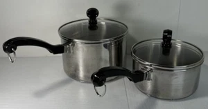 Farberware 1 & 2 Qt Sauce Pan Stainless Steel Aluminum USA  w/ Clear Lids - Picture 1 of 17