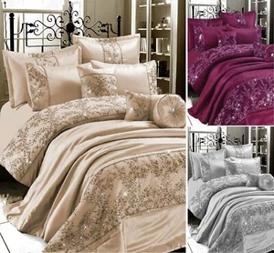 Luxuries GIGI EMBROIDERED Satin Silk Duvet Quilt Cover Set Or ,Bedspread Bed Set - Picture 1 of 7