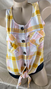 A.N.A Plaid Button Up Tank with Tie Front Woman’s Size Small - Picture 1 of 8