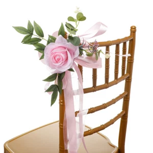 Satinband Hochzeit Stuhl Rücken Deko Blumenstrauß künstliche Rose Blume Hochzeit - Bild 1 von 16