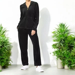 NWT! Hue Women's XL (18-20) BLACK Super Soft Velour Hoodie & Pants Lounge Set - Picture 1 of 12