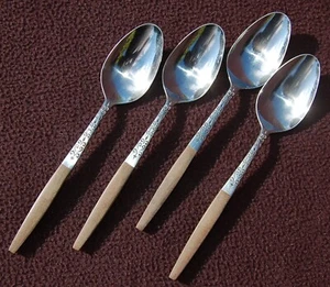 INTERPUR "INR2" Mid Century Modern ~ 4 OVAL SOUP Spoons ~ Stainless Japan ~ VGC - Picture 1 of 5