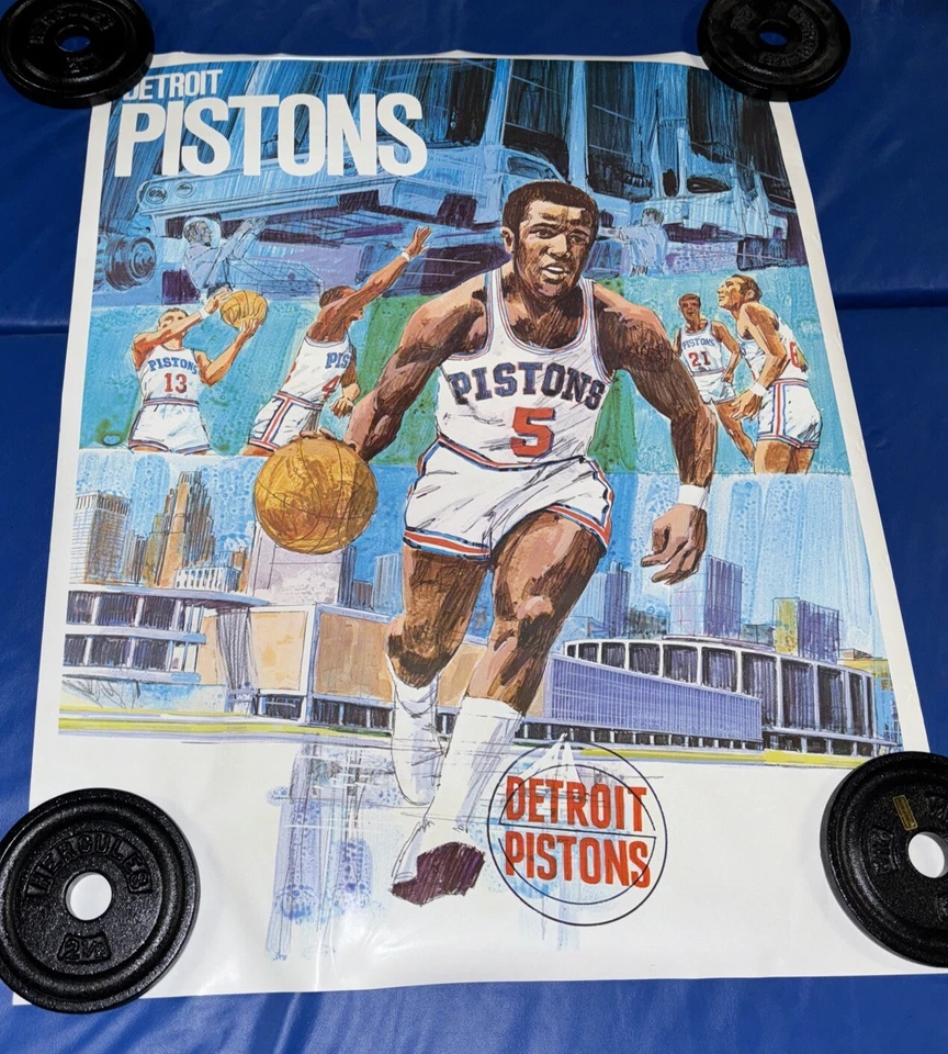 Vintage Retro Rare Detroit Pistons Basketball Poster 1970 23x29 - Image 1 of 4
