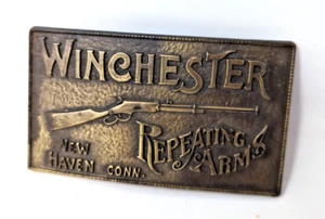 Vintage Belt Buckle Winchester Rifle Repeating Arms New Haven Conn Brass Metal - Picture 1 of 2
