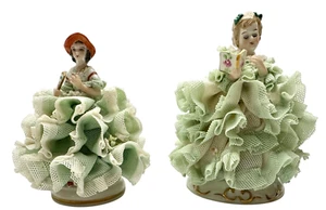 Irish Dresden Lace Figurines Lydia and Jaqueline Emerald Collection Set of 2 - Picture 1 of 7