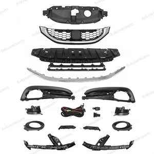 14PC For CIVIC Sedan 2013-2015 Bumper Upper Lower Chrome Grille Fog lights Bezel - Picture 1 of 8