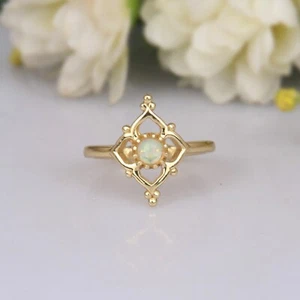 Ethiopian Opal Blossom Ring 18k Gold plated 925 Silver Majestic Jewelry Gift - Picture 1 of 6