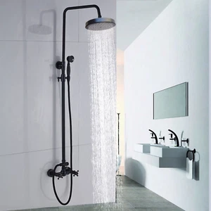 Juego de ducha de lluvia y ducha de mano de bronce frotado con aceite de montaje en pared vintage mango cruzado - Imagen 1 de 7