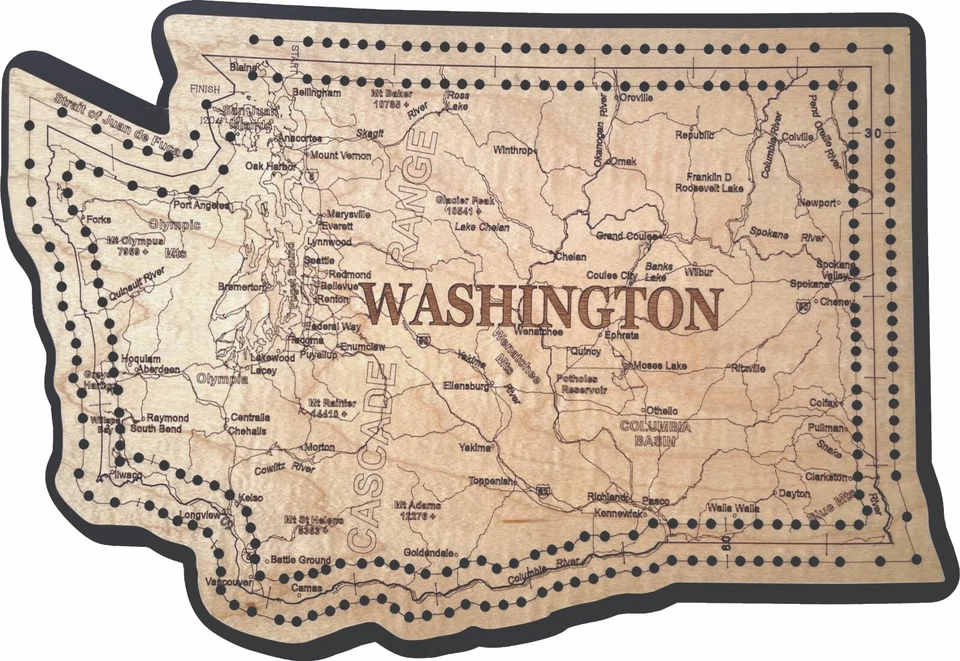 Washington State Shape Road Map Cribbage Board - Image 1 of 1