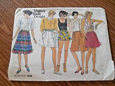 NEW Vogue Basic Design Large Pattern 1549 Misses sz 12  Shorts w Variations - Image 1 of 2