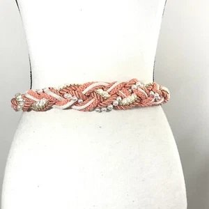 Women's Belt XS-S Ivory Orange VTG Statement Belt Rope Braided Beaded Ladies - Picture 1 of 11