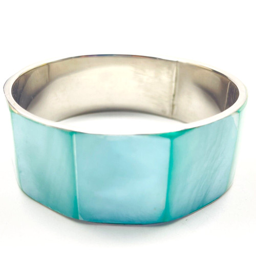 STONE ISLAND Bracciale Pannello Conchiglia Teal Tono Argento Spiaggia Isole Costiere Oceano Mare