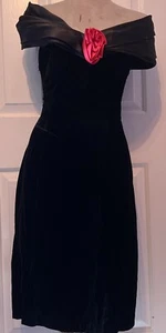 Vintage Jessica McClintock for Gunne Sax Strapless Red Rose Black Dress Sz 13 - Picture 1 of 10